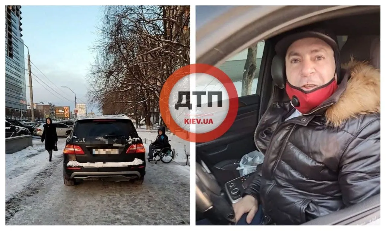На проспекті Перемоги у Києві водій Mercedes їздить і паркується на тротуарі