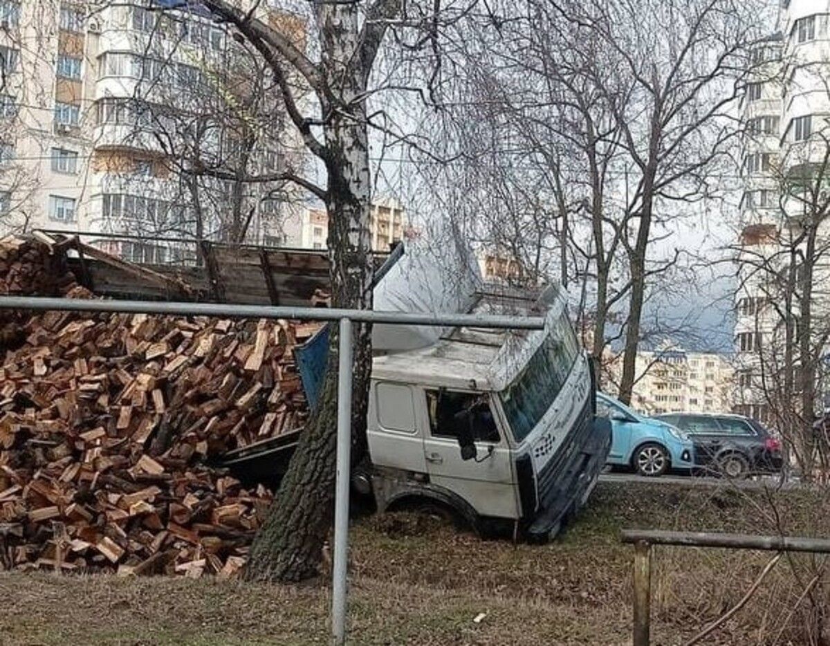 Хотел сманеврировать: под Киевом водитель пустил под откос грузовик с дровами