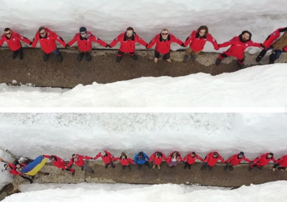 Українські полярники утворили ланцюг єдності у сніговому тунелі навколо "Академіка Вернадськог" - 24 Канал