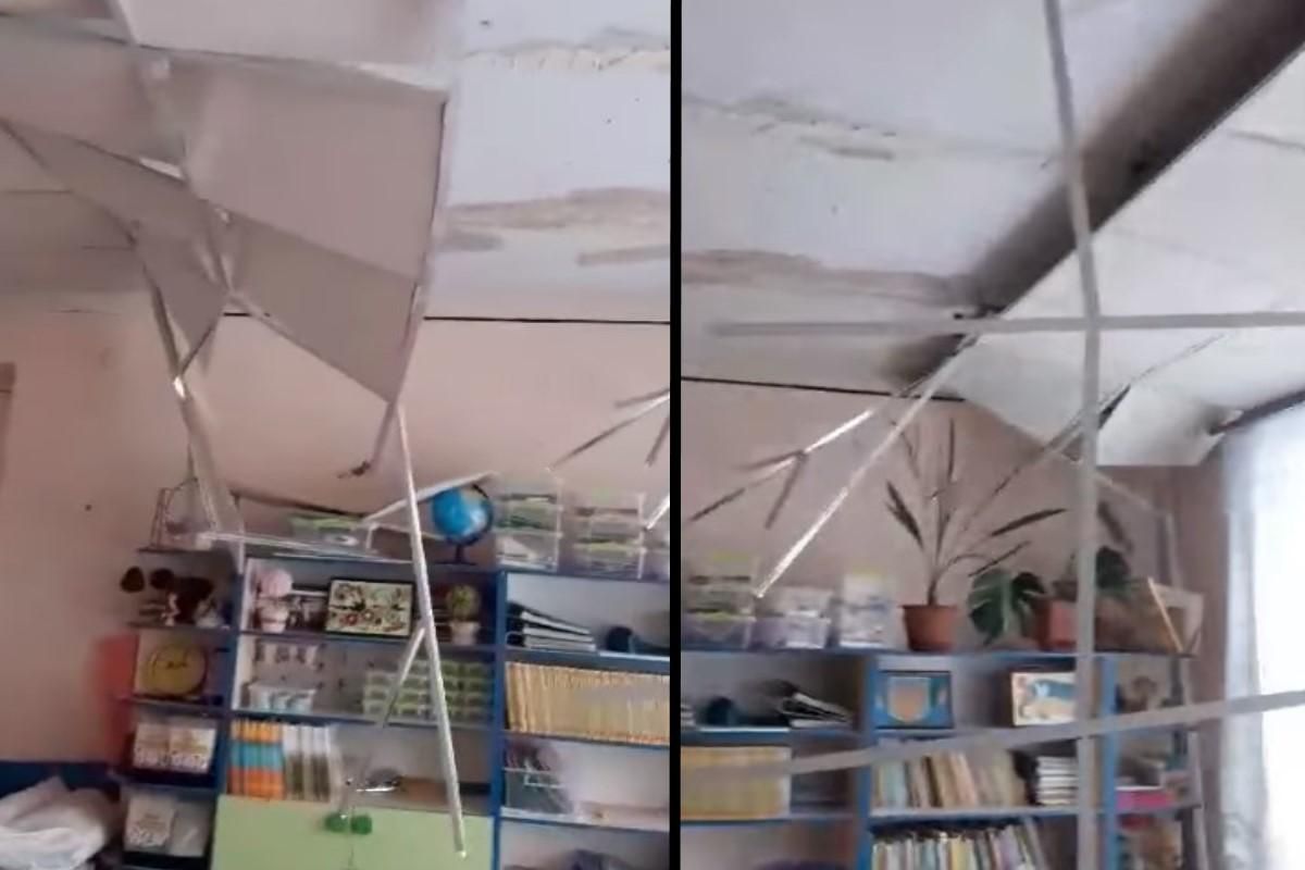 В школе на Николаевщине дважды обвалился потолок после ремонта: видео с места происшествия