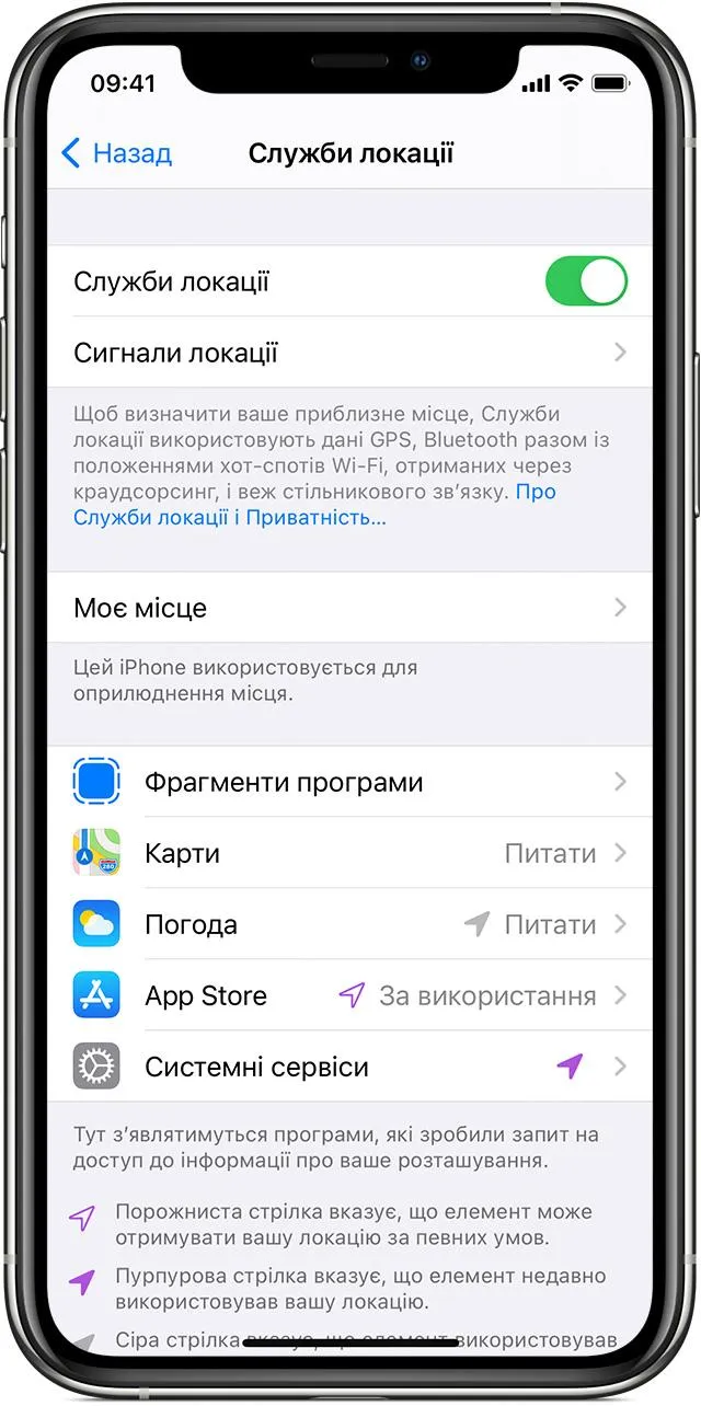 Вимкнення служби геолокації на iOS