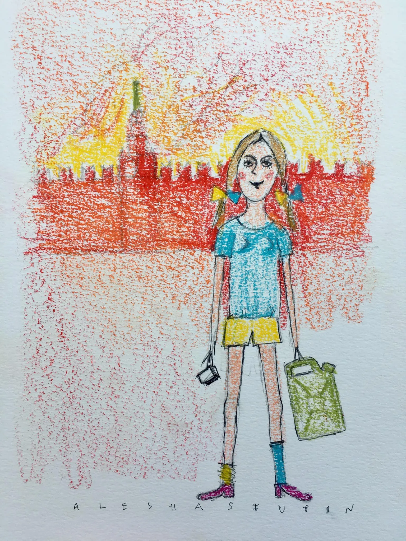 Українка на фоні палаючого Кремля