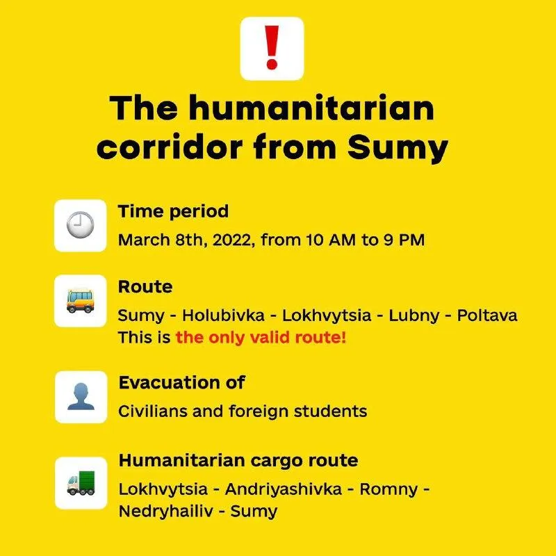 A humanitarian corridor from Sumy A humanitarian corridor from Sumy