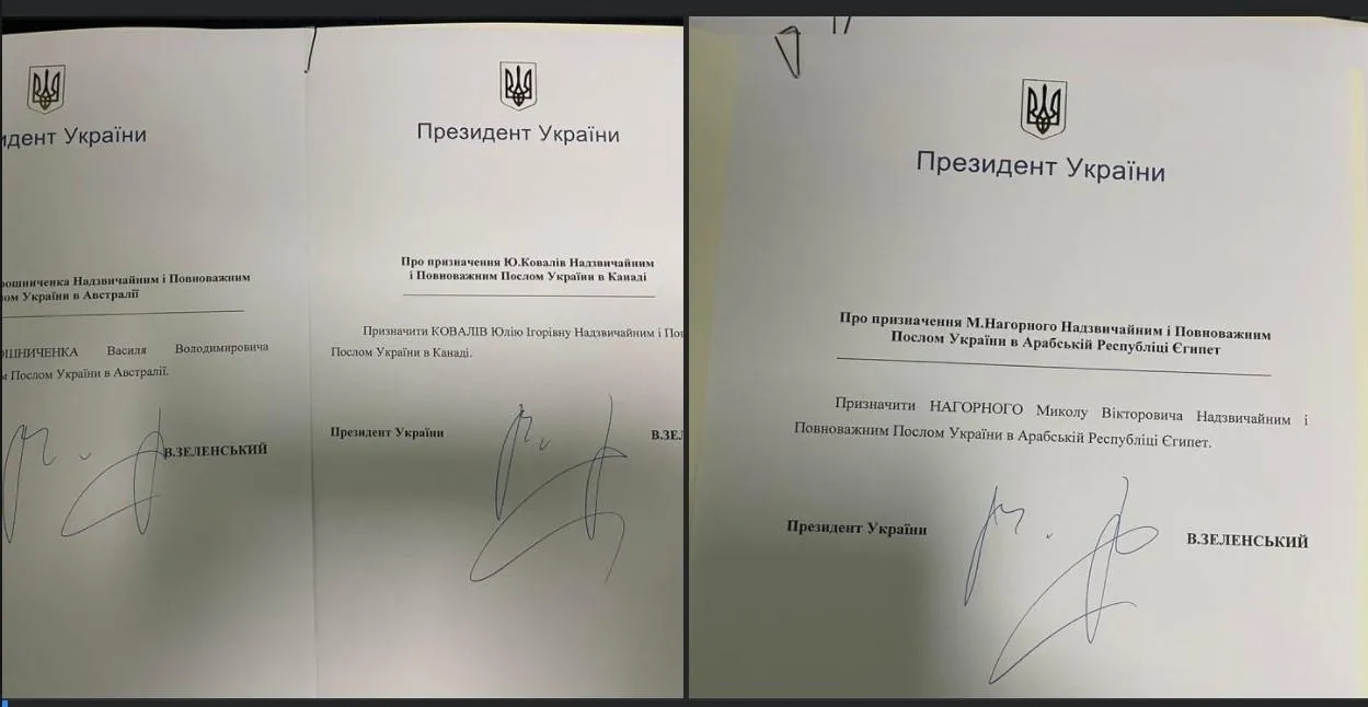 Юлія Ковалів - посол України в Канаді, Василь Мирошниченко - посол України в Канаді, Микола Нагорнрий - посол України в Єгипті, Зеленський, Указ