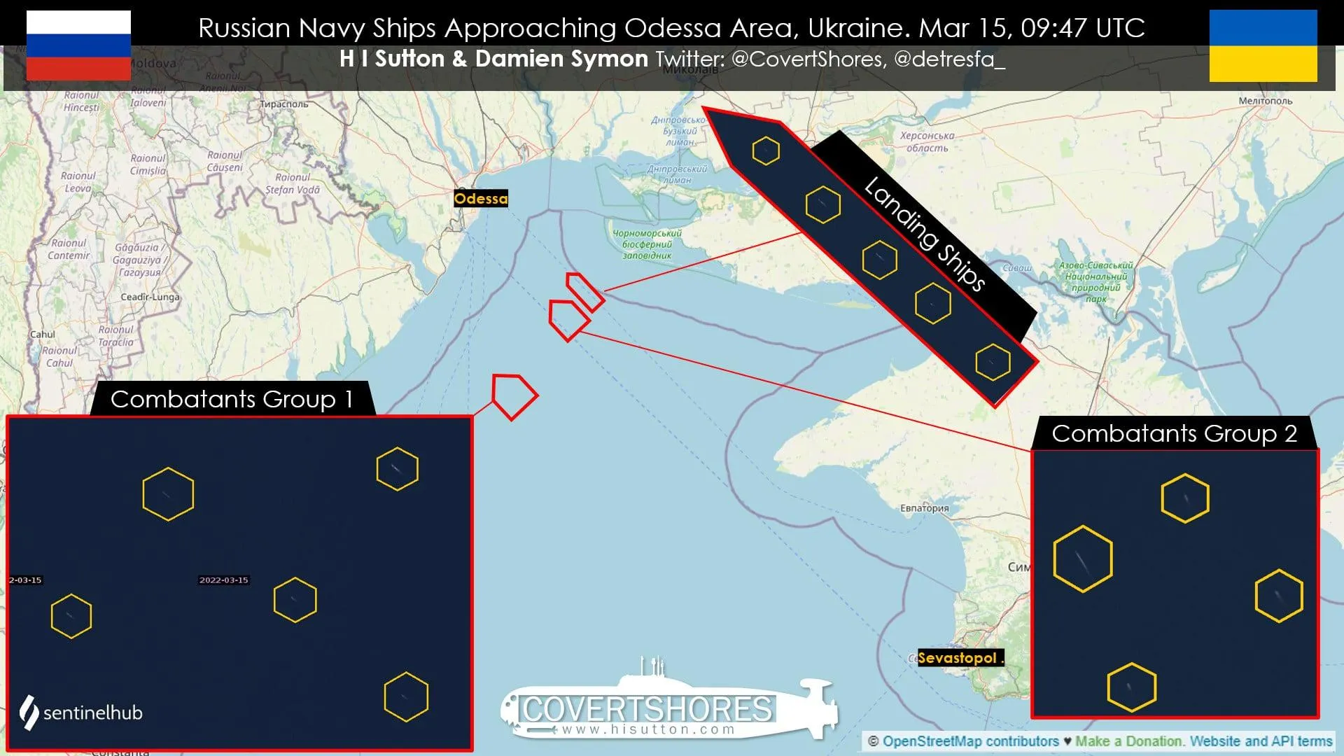 Десантні кораблі Росії прямують до узбережжя біля Одеси 