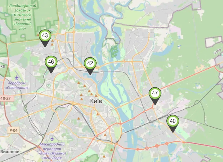 Повітря у Києві в нормі / Карта Олександра Возного Повітря у Києві в нормі / Карта Олександра Возного