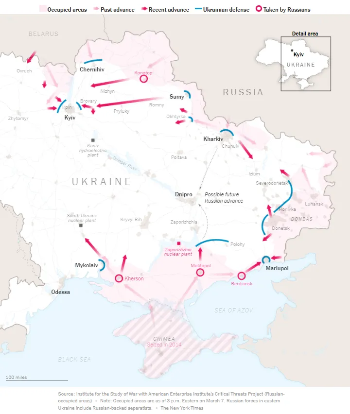 Карта вторгнення 7 березня Карта вторгнення 7 березня
