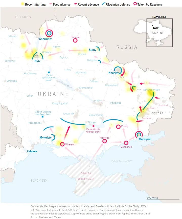Карта вторгнення станом на 21 березня Карта вторгнення станом на 21 березня