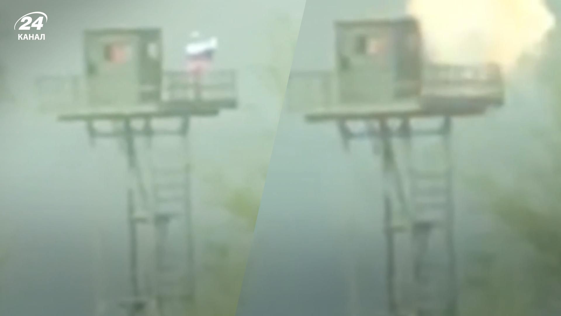 В Сумской области пограничники уничтожили российский триколор, вывешенный оккупантами на наблюдательной башне В Сумской области пограничники уничтожили российский триколор, вывешенный оккупантами на наблюдательной башне