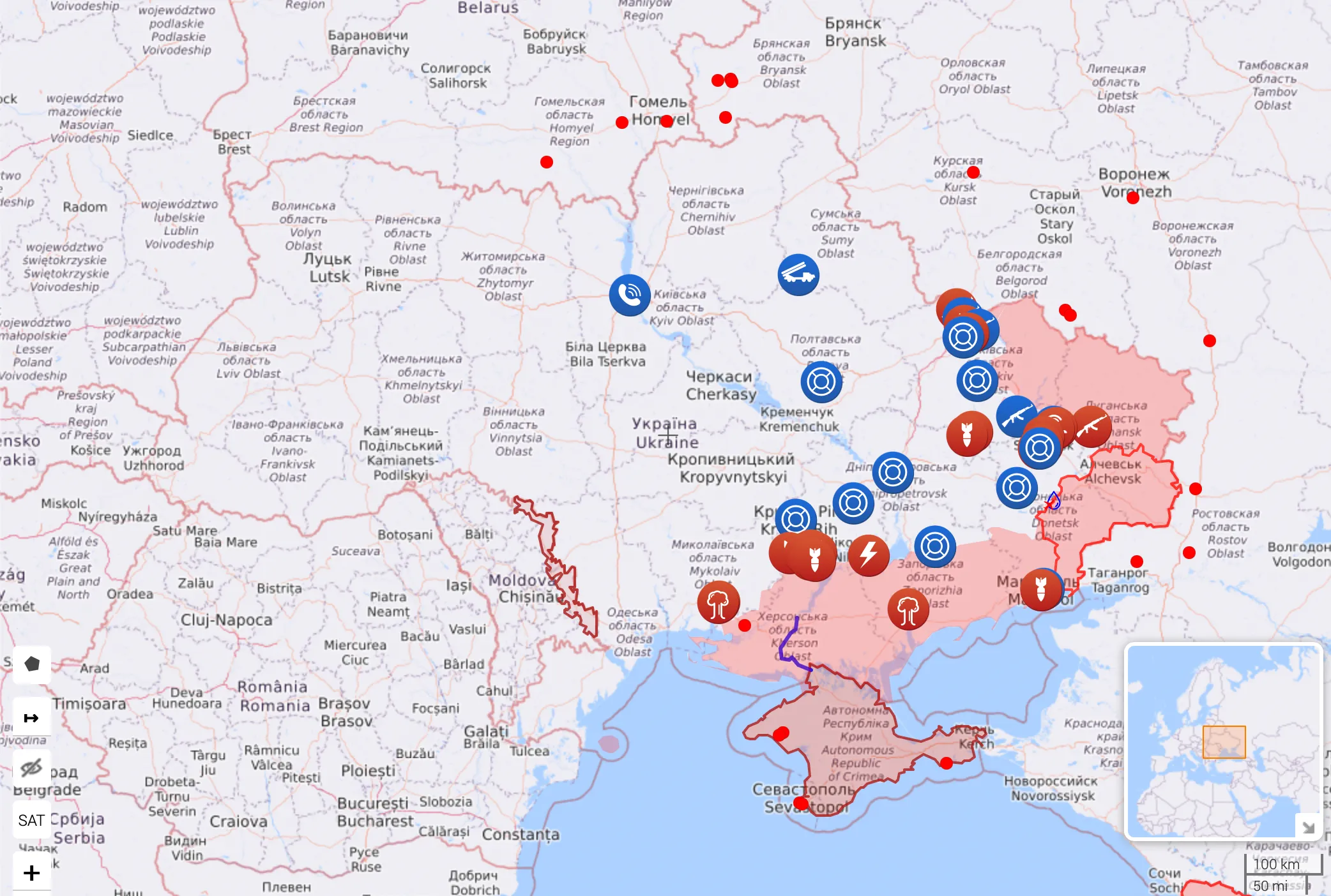 Актуальная карта боевых действий в Украине