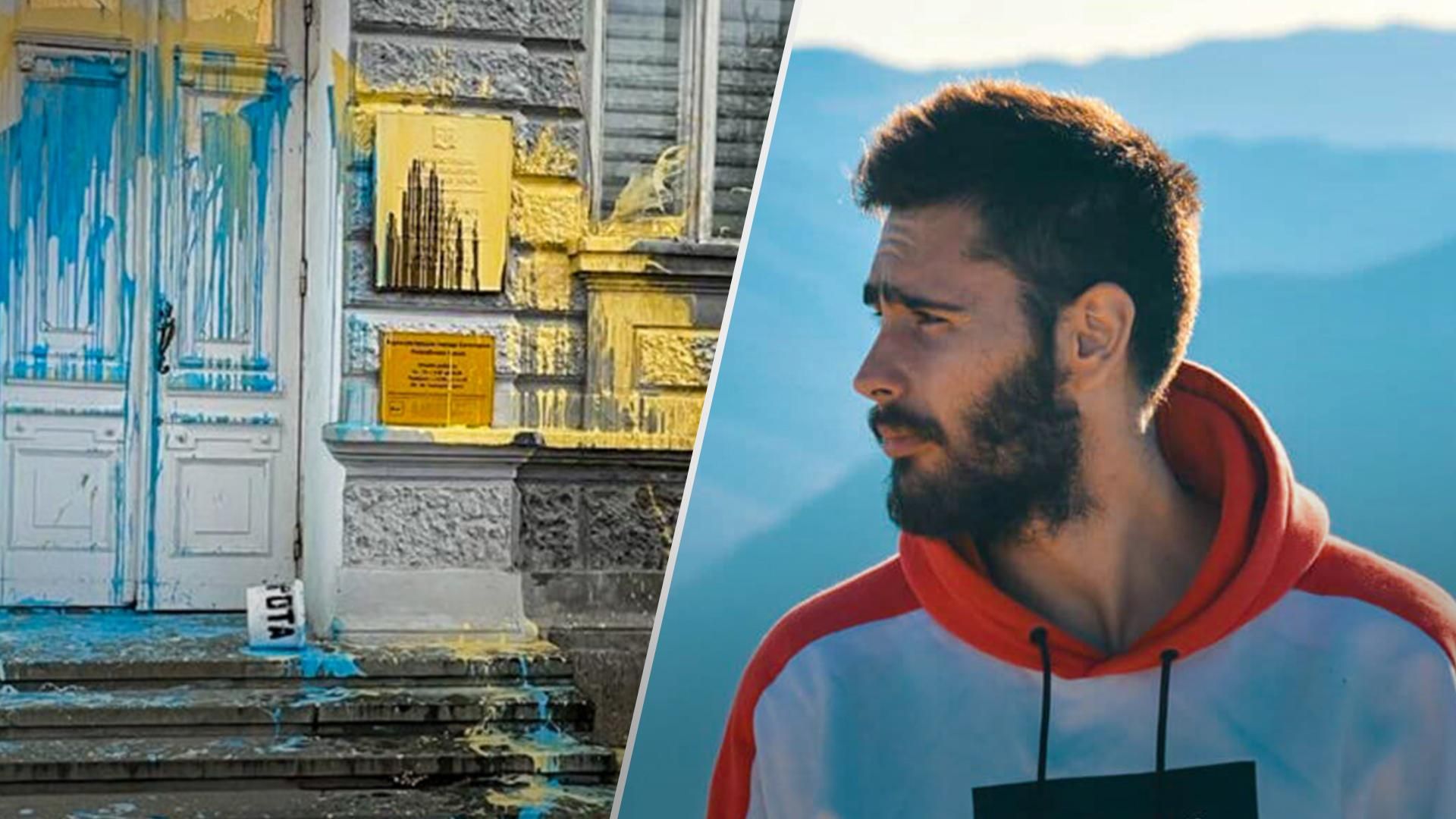 Оккупанты задержали художника из Евпатории, который облил синей и желтой красками здание "власти" Оккупанты задержали художника из Евпатории, который облил синей и желтой красками здание "власти"