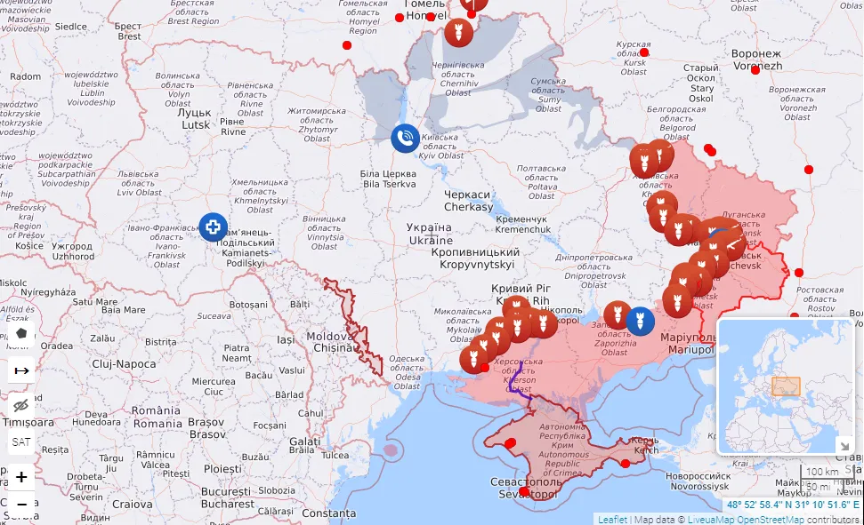 Карта боевых действий в Украине Карта боевых действий в Украине
