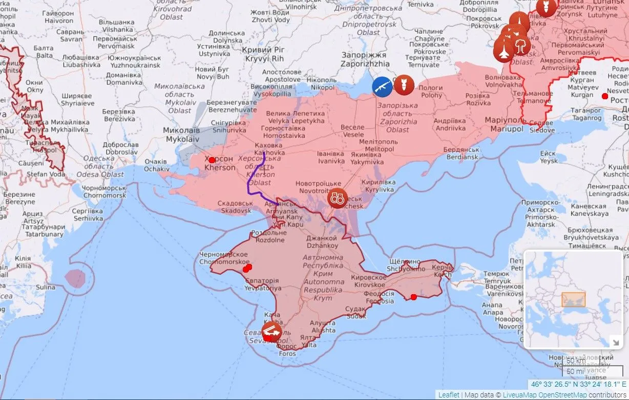 Яка ситуація на Півдні України / Карта Liveuamap