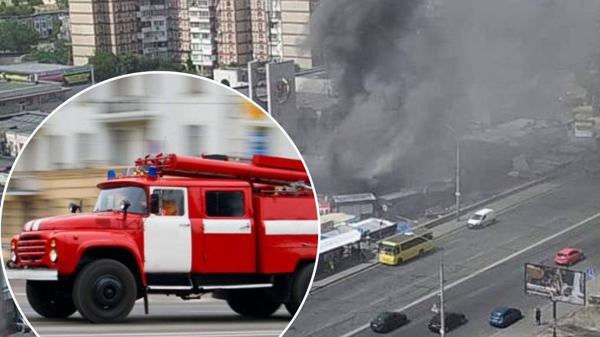 В Киеве на Троещине возник масштабный пожар: с района рынка поднимается дым