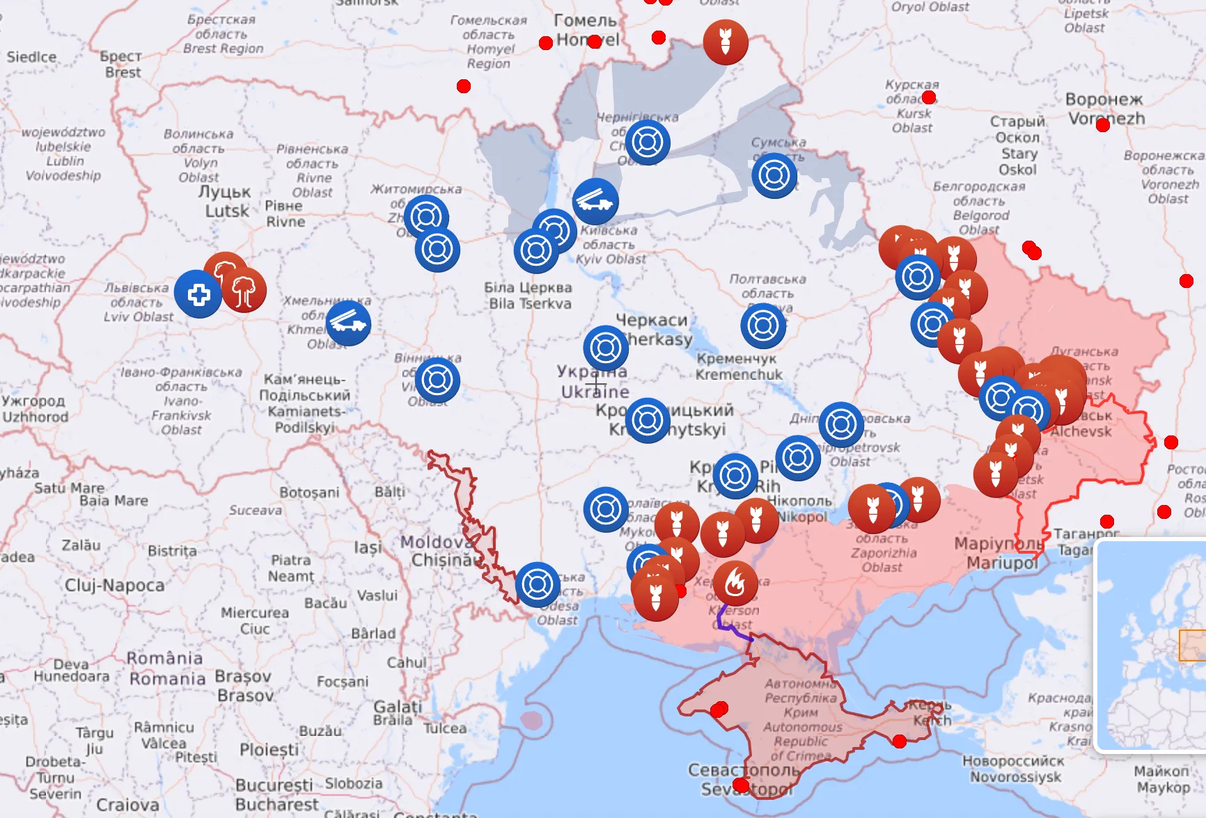 Карта бойових дій в Україні станом на 15 червня
