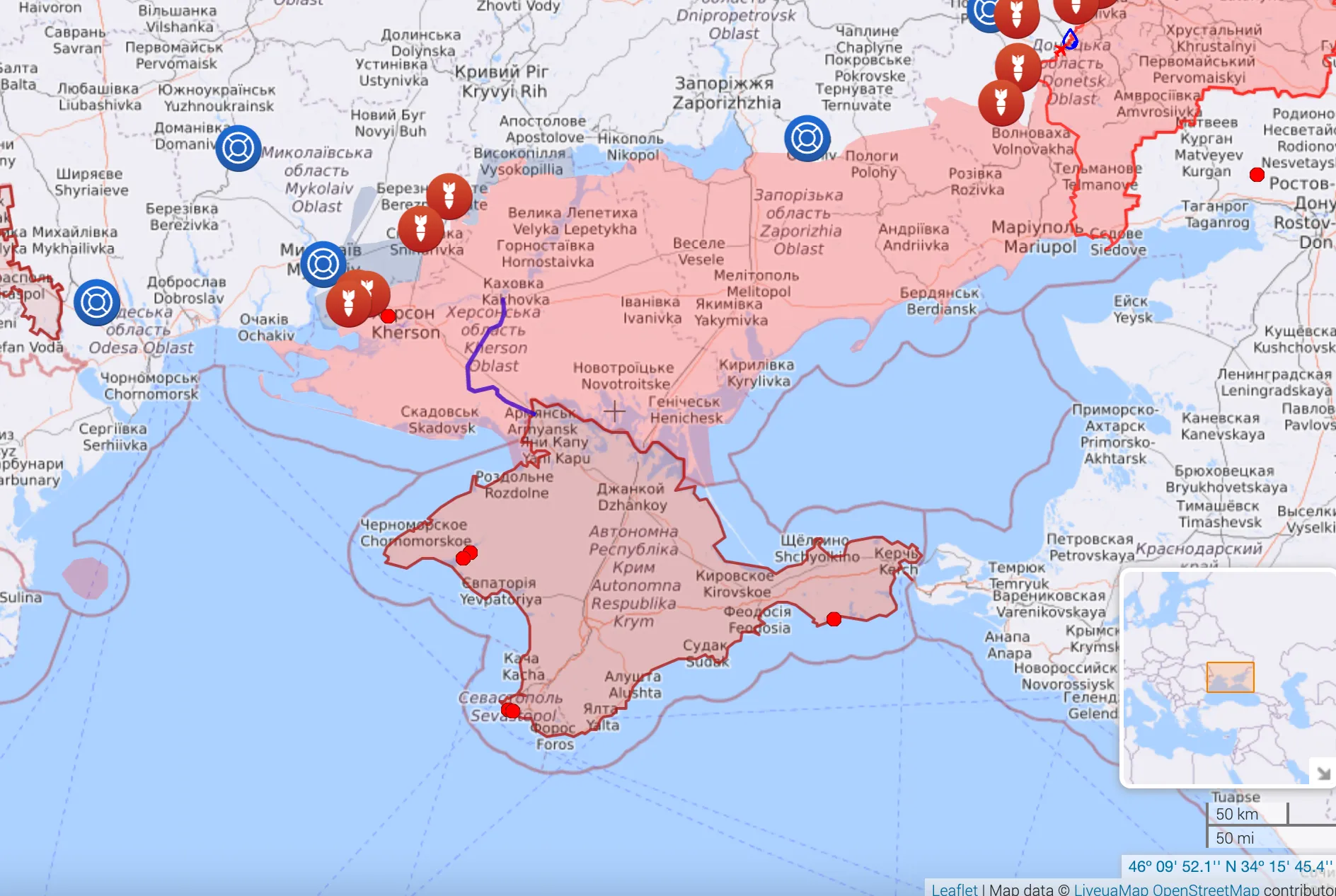Карта бойових дій Півдня України 