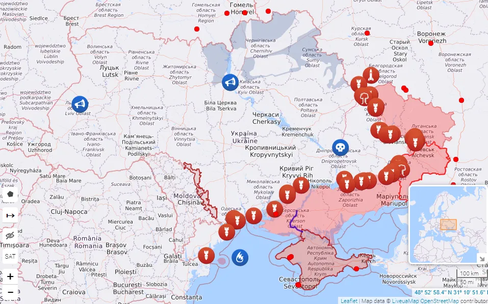 Карта боевых действий в Украине Карта боевых действий в Украине
