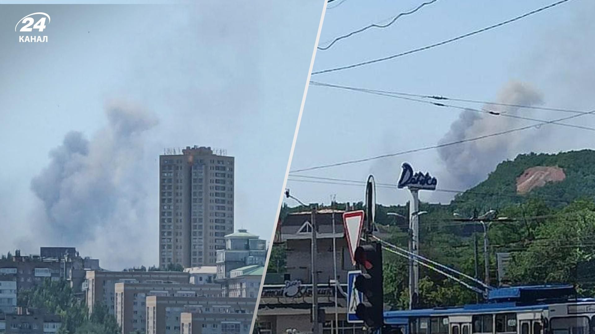 Вибухи лунають один за одним: у Донецьку горить склад з боєприпасами окупантів