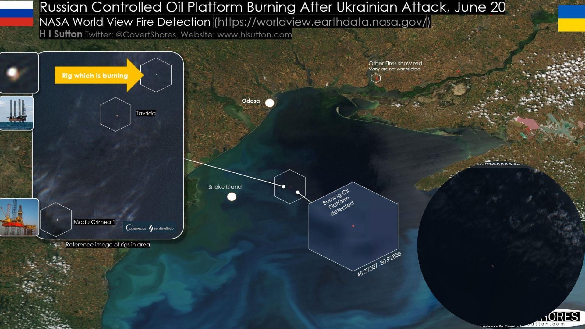 Появились спутниковые фото пожара на "вышке Бойко" в Черном море