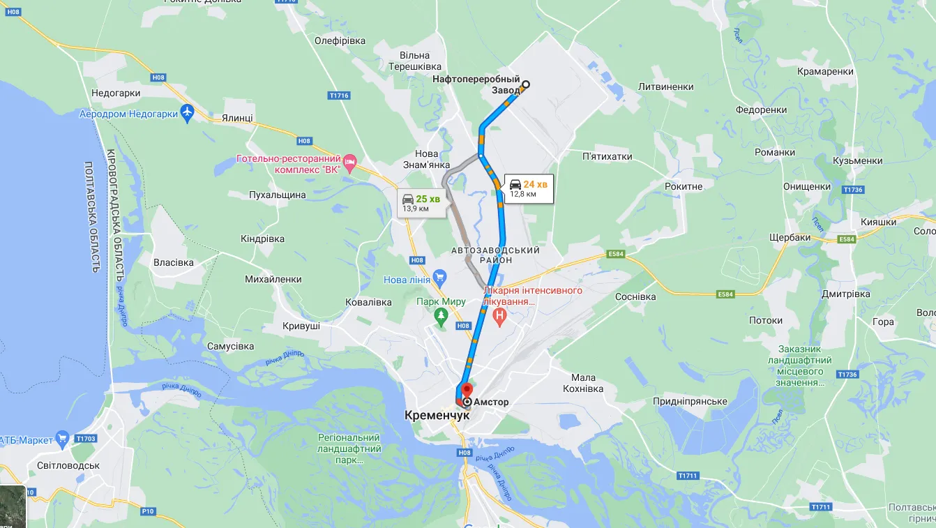 Відстань між Амстором та НЗП Відстань між Амстором та НЗП