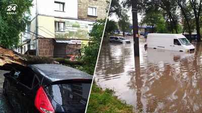 Після потужної зливи Тернопіль затопило: вулиці перетворились у ріки, дерево розтрощило авто