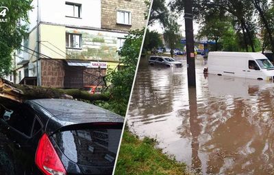 Після потужної зливи Тернопіль затопило: вулиці перетворились у ріки, дерево розтрощило авто