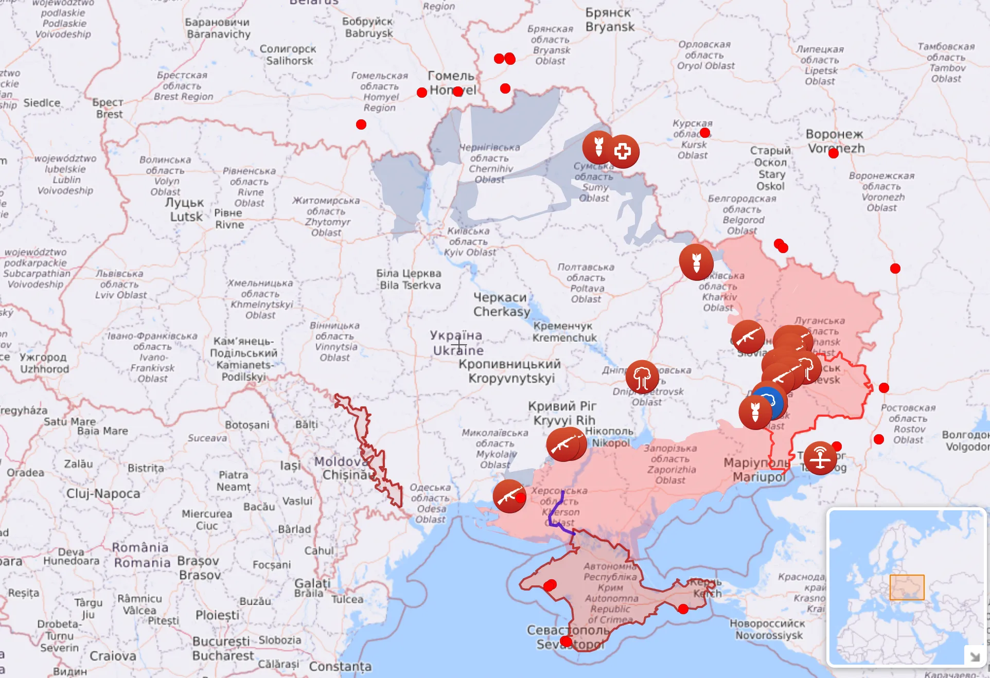 Так выглядит карта боевых действий в Украине по состоянию на 5 июля.