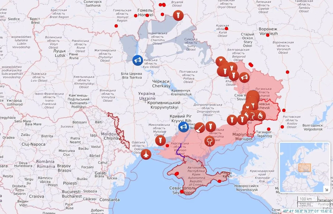 Карта бойових дій станом на 9 липня
