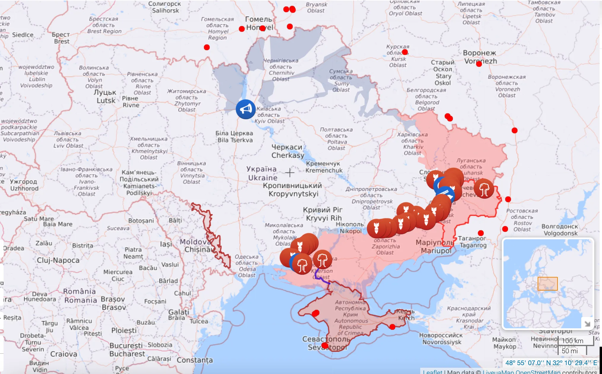 Карта боевых действий в Украине по состоянию на 11 июля