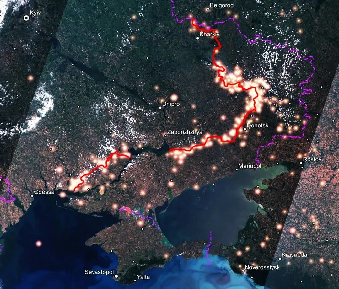 В NASA показали линию фронта в Украине из космоса