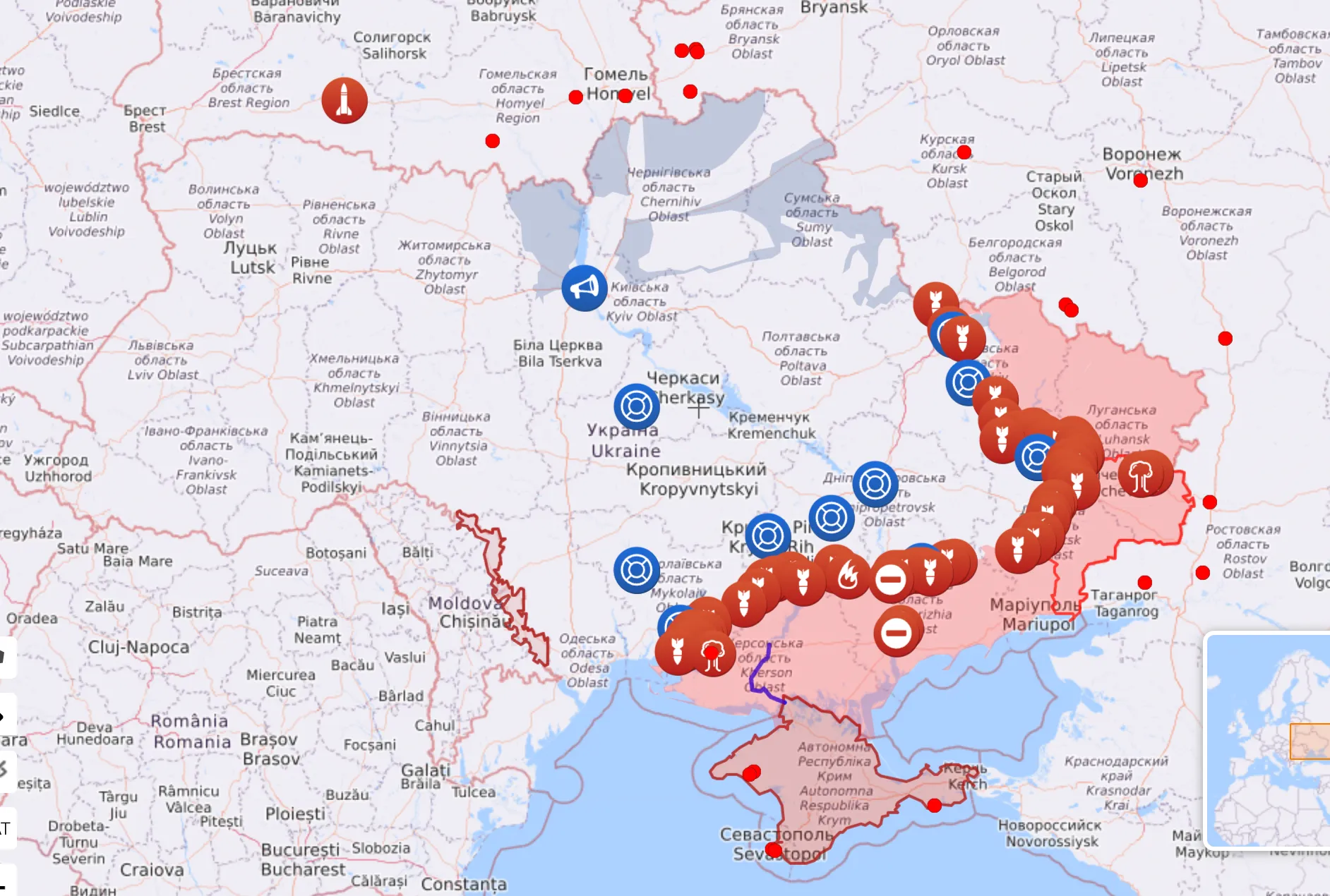 Карта бойових дій в Україні станом на 13 липня