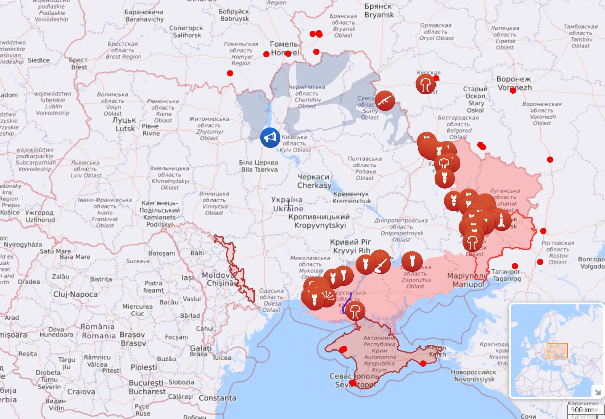 Карта бойових дій в Україні