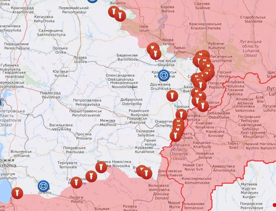 Карта бойових дій на Донбасі Карта бойових дій на Донбасі