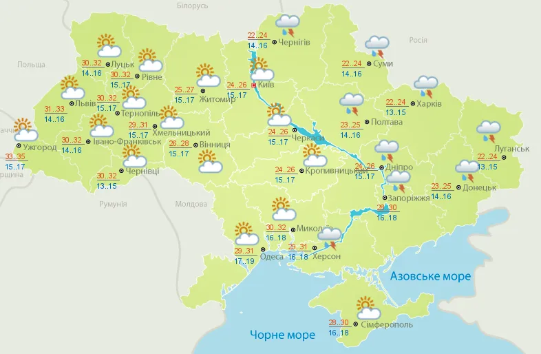 Прогноз погоди на 22 липня 