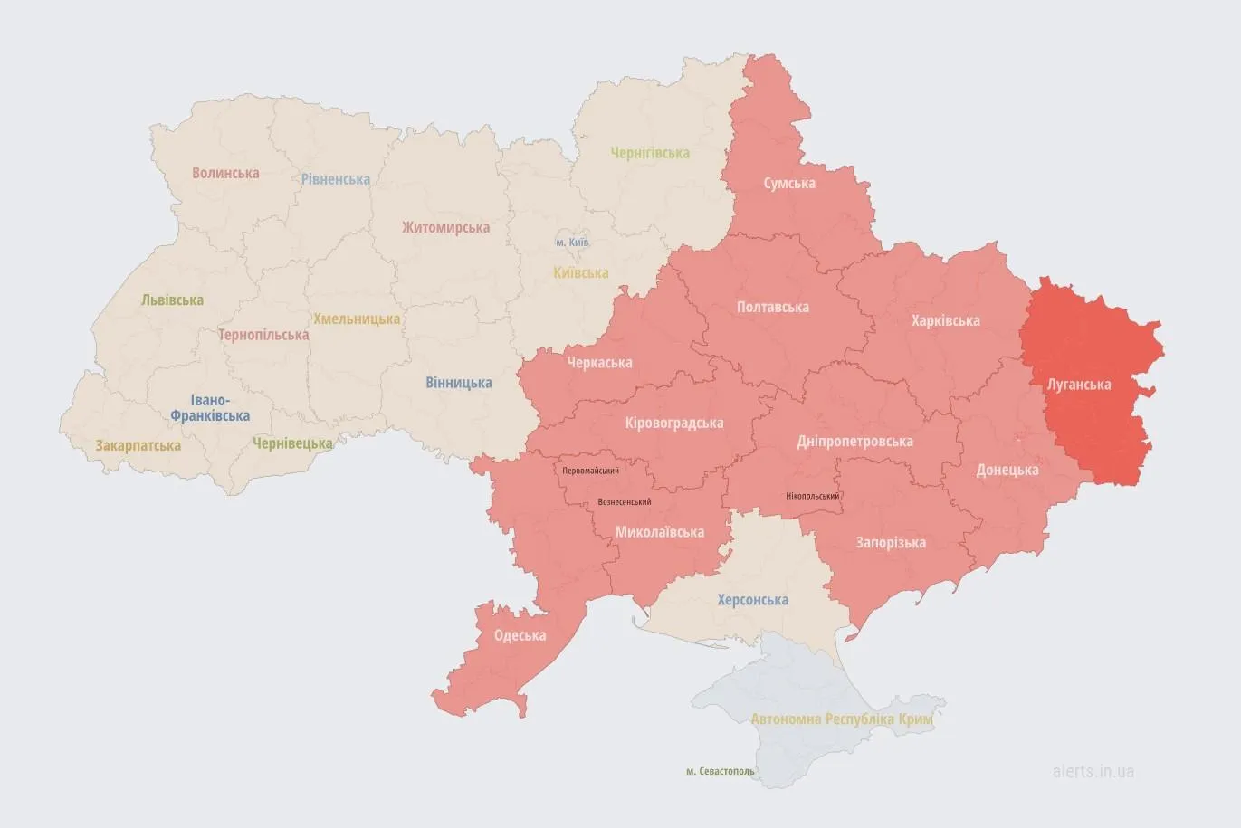 Карта тривог за ніч 23 липня 2022 Карта тривог за ніч 23 липня 2022