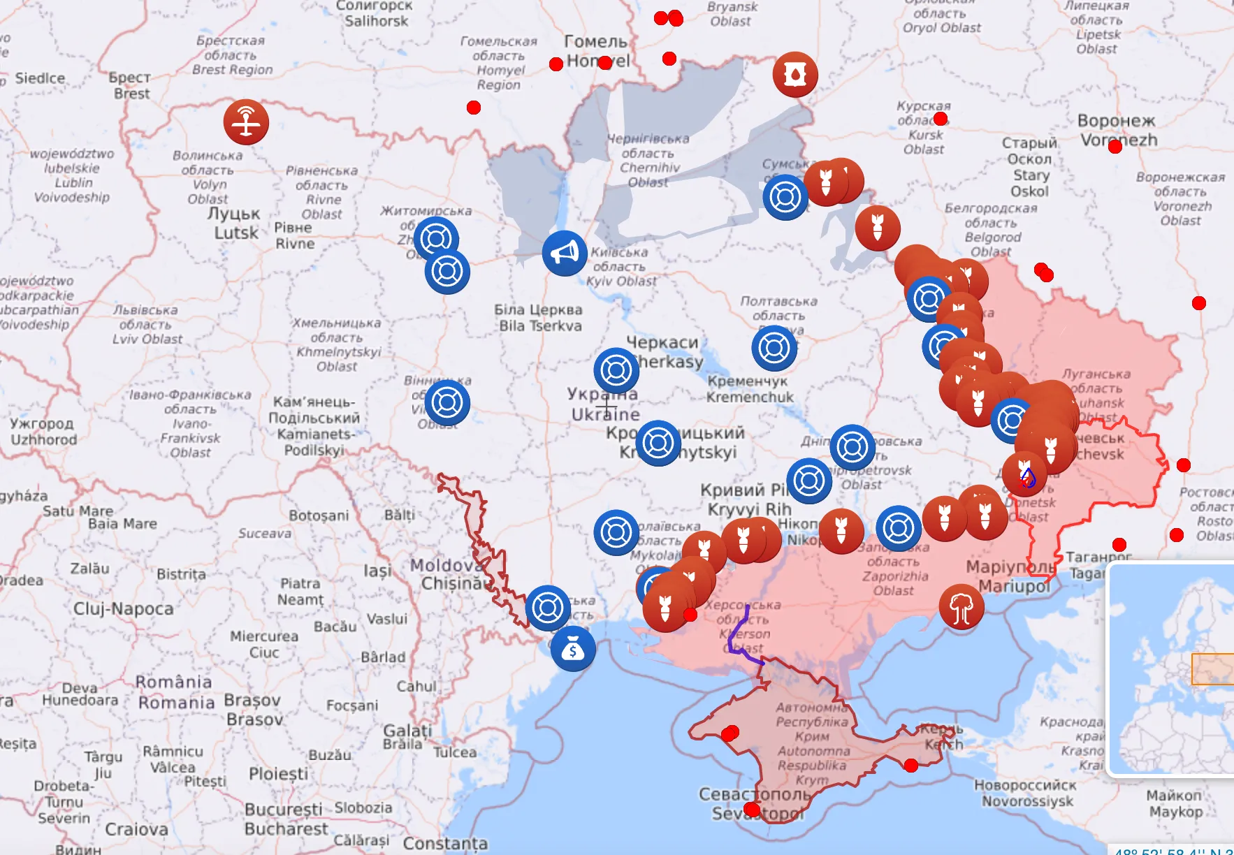 Карта бойових дій в Україні станом на 26 липня