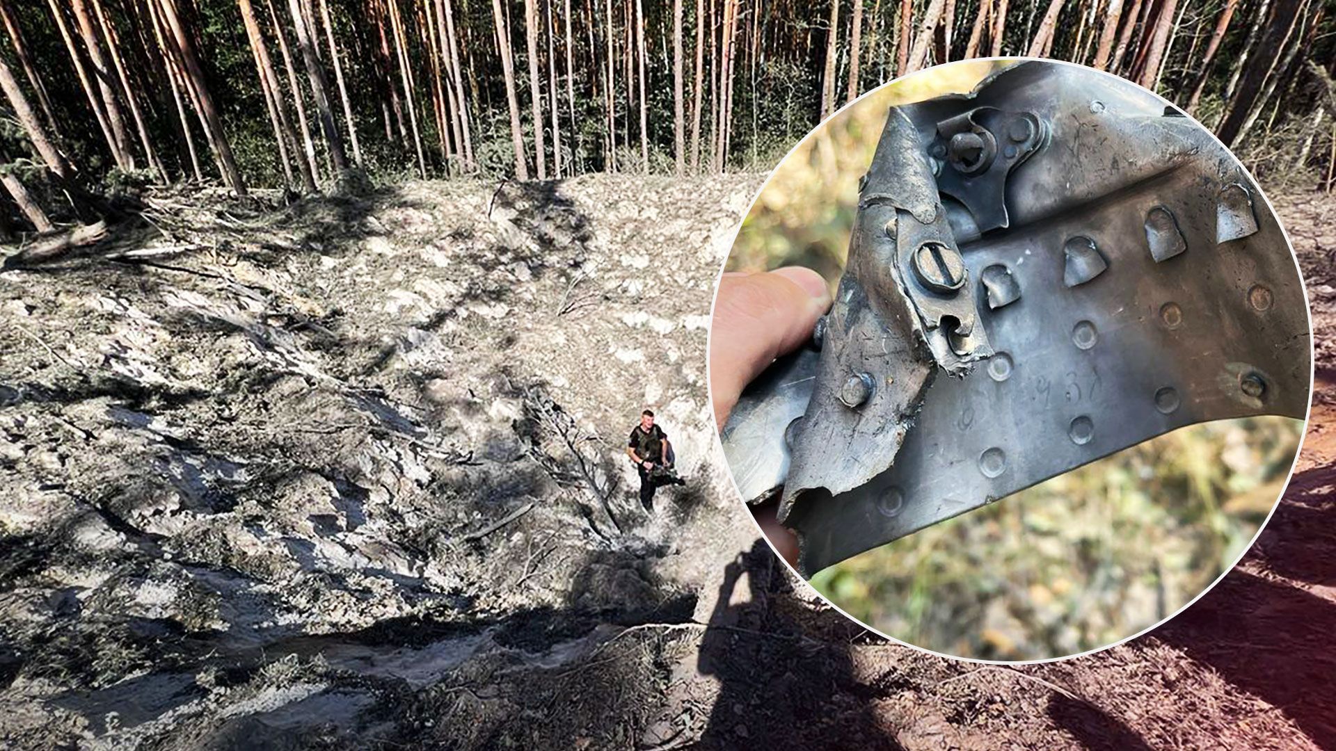 Ракетний удар по Вишгороду сьогодні - фото вирви у лісі Ракетний удар по Вишгороду сьогодні - фото вирви у лісі