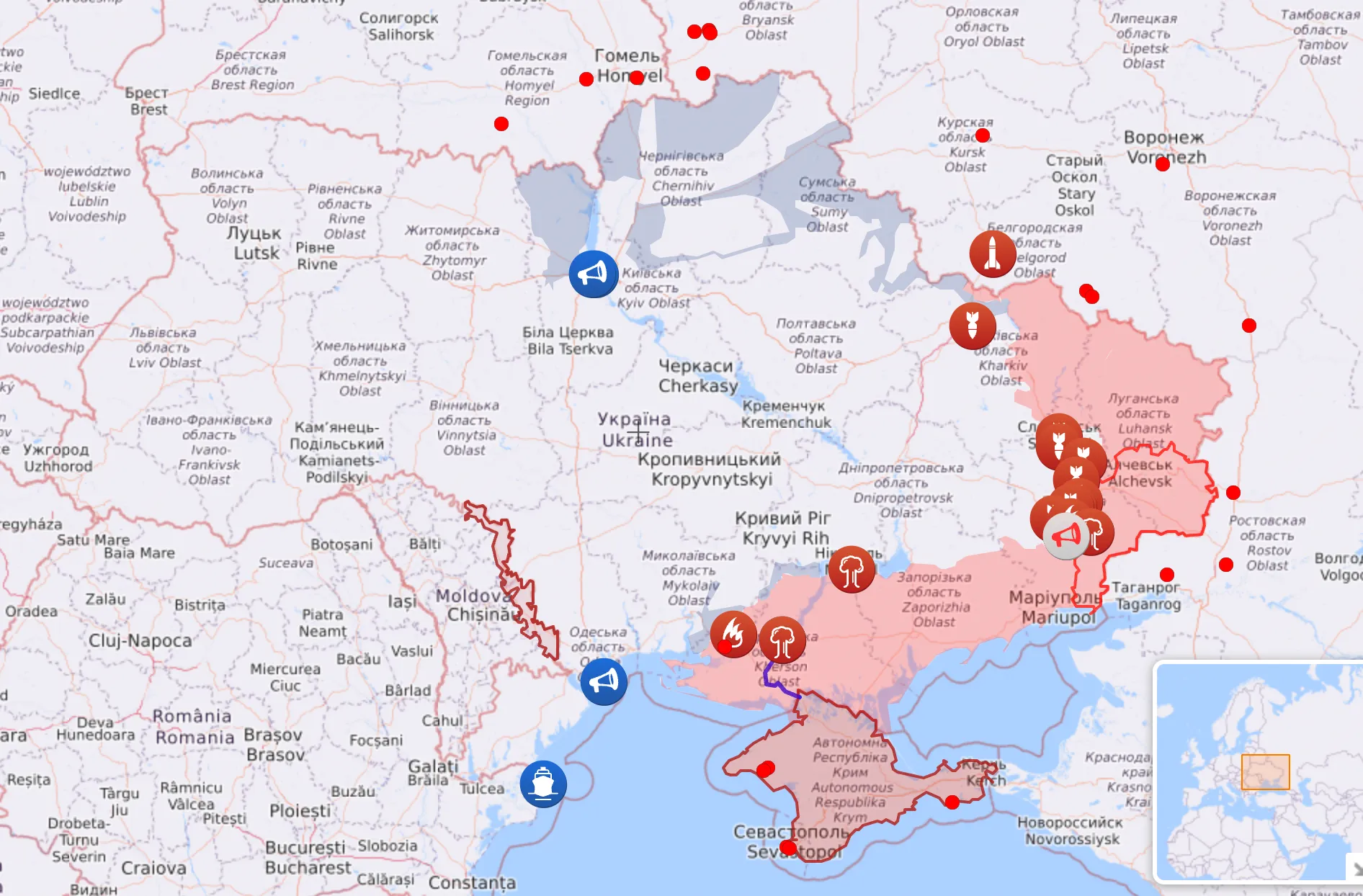 Карта боевых действий в Украине на 30 июля