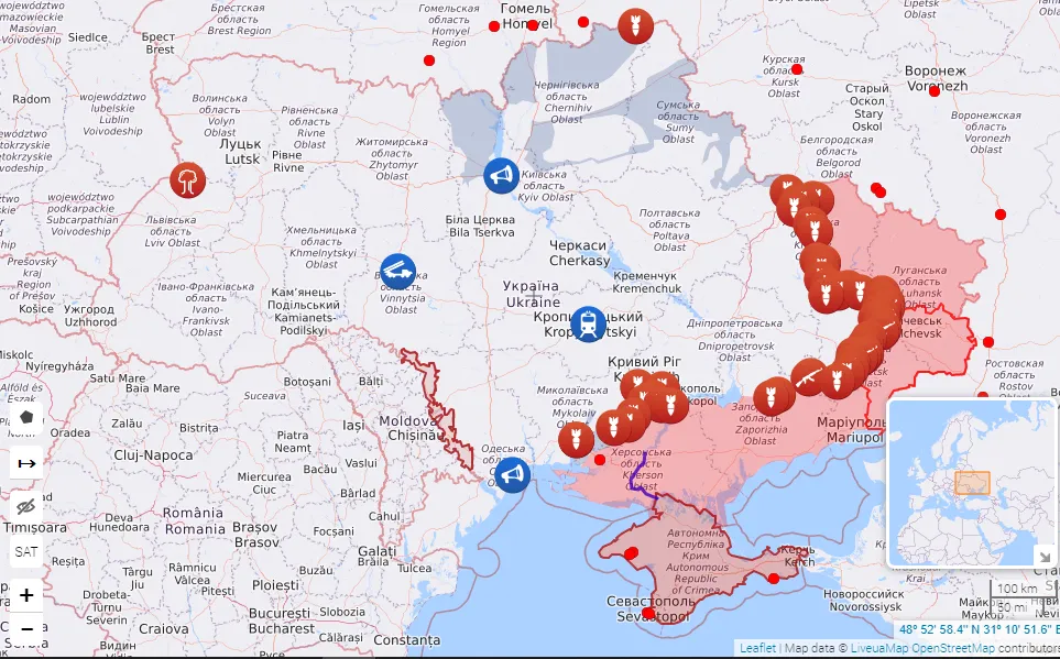 Карта бойових дій в Україні