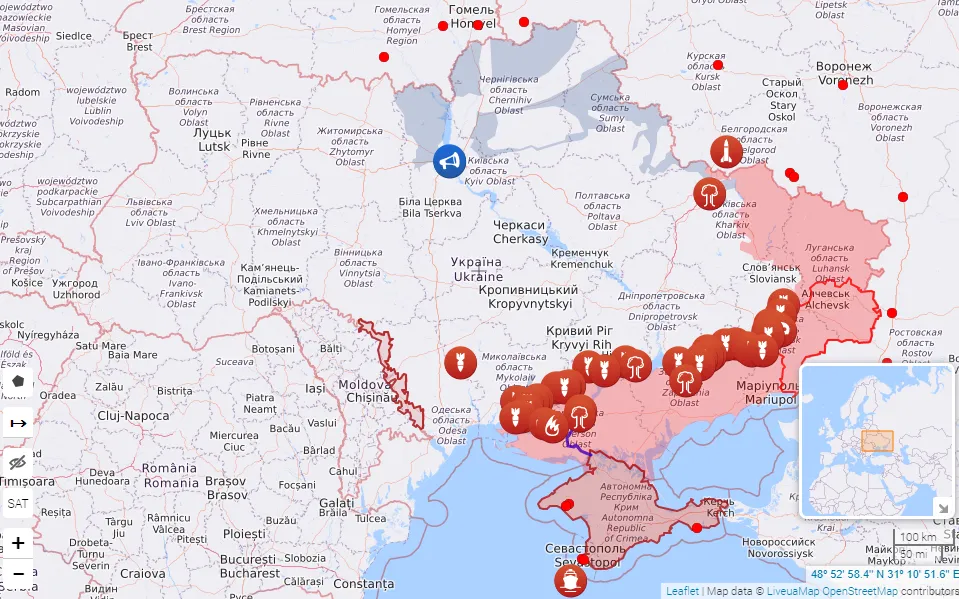 Карта боевых действий в Украине Карта боевых действий в Украине