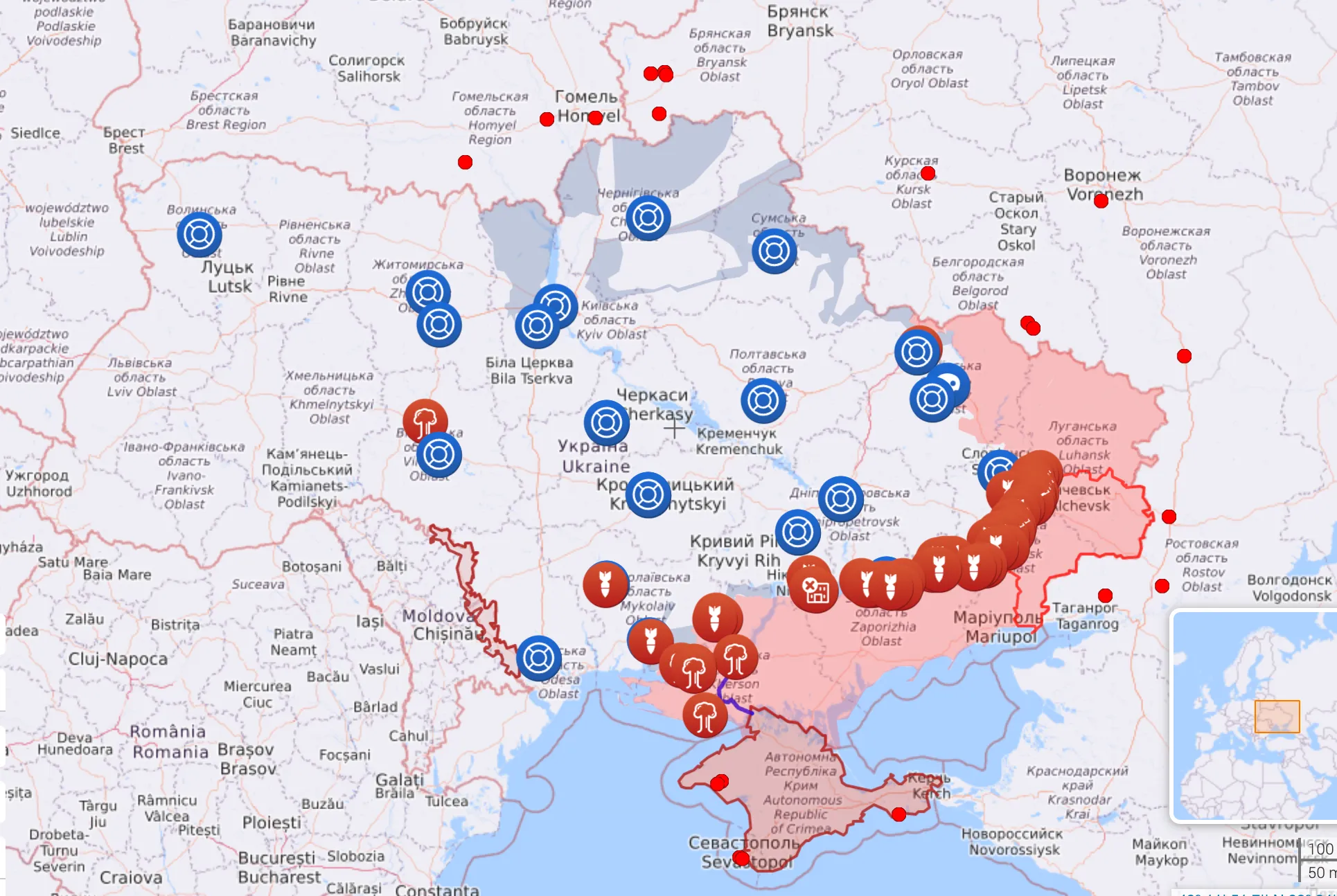 Карта бойових дій в Україні