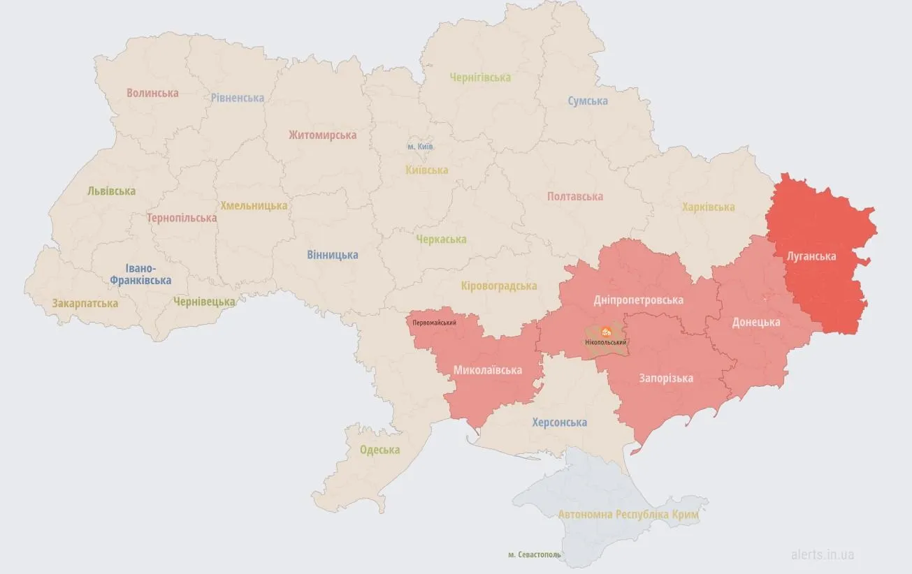 Актуальна карта тривог за ніч 5 серпня Актуальна карта тривог за ніч 5 серпня