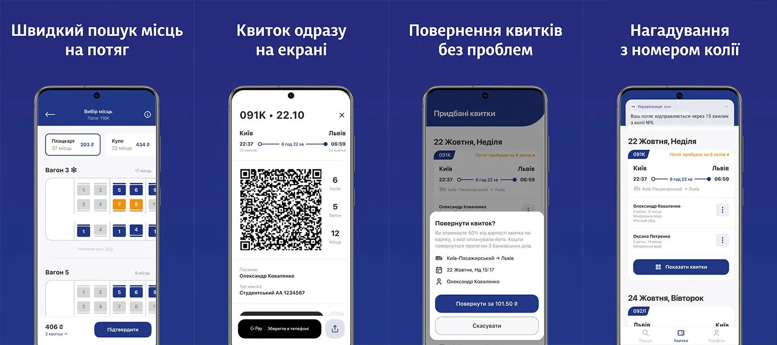 Інтерфейс додатка Укрзалізниці Інтерфейс додатка Укрзалізниці