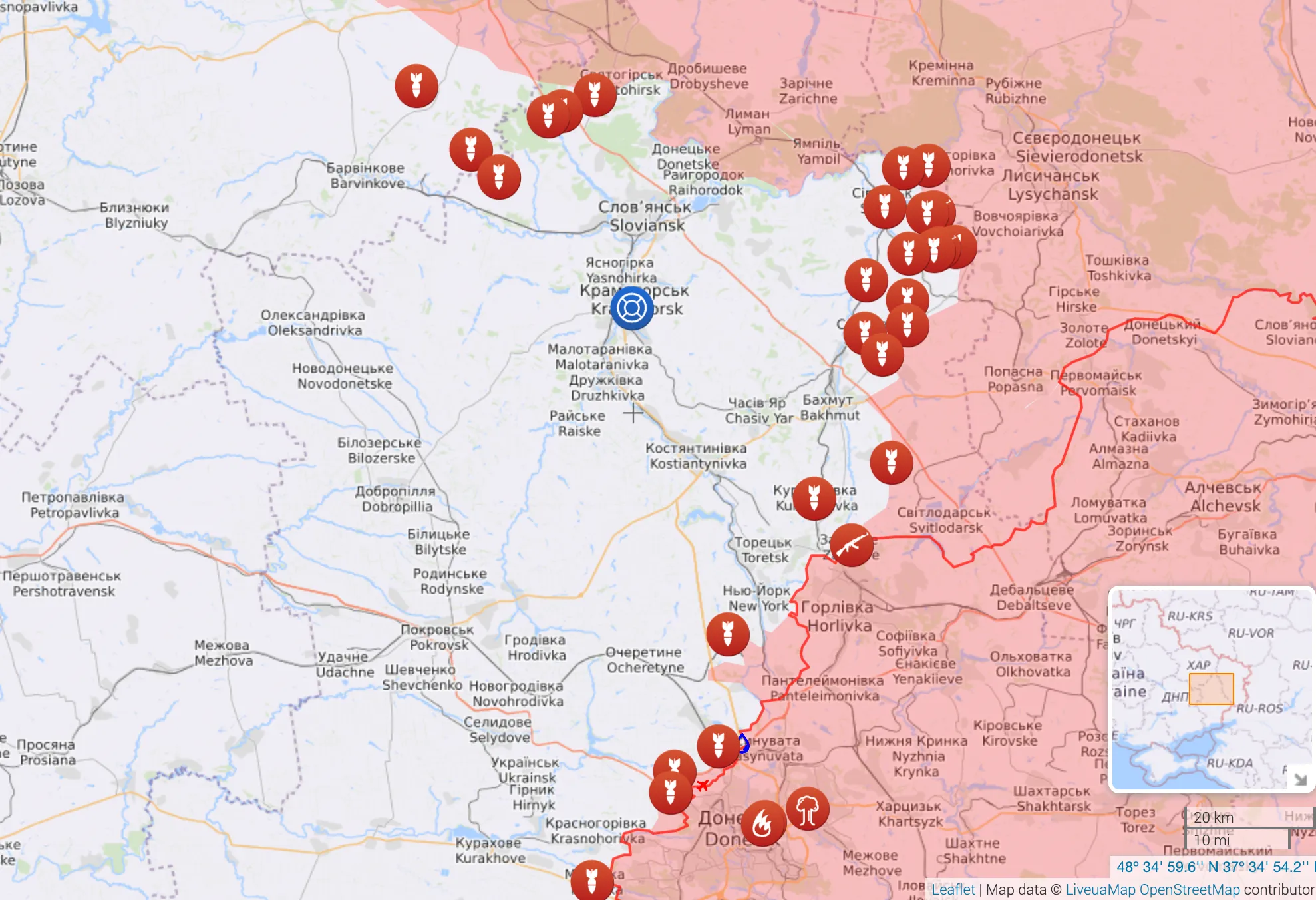 Карта боевых действий на Донбассе