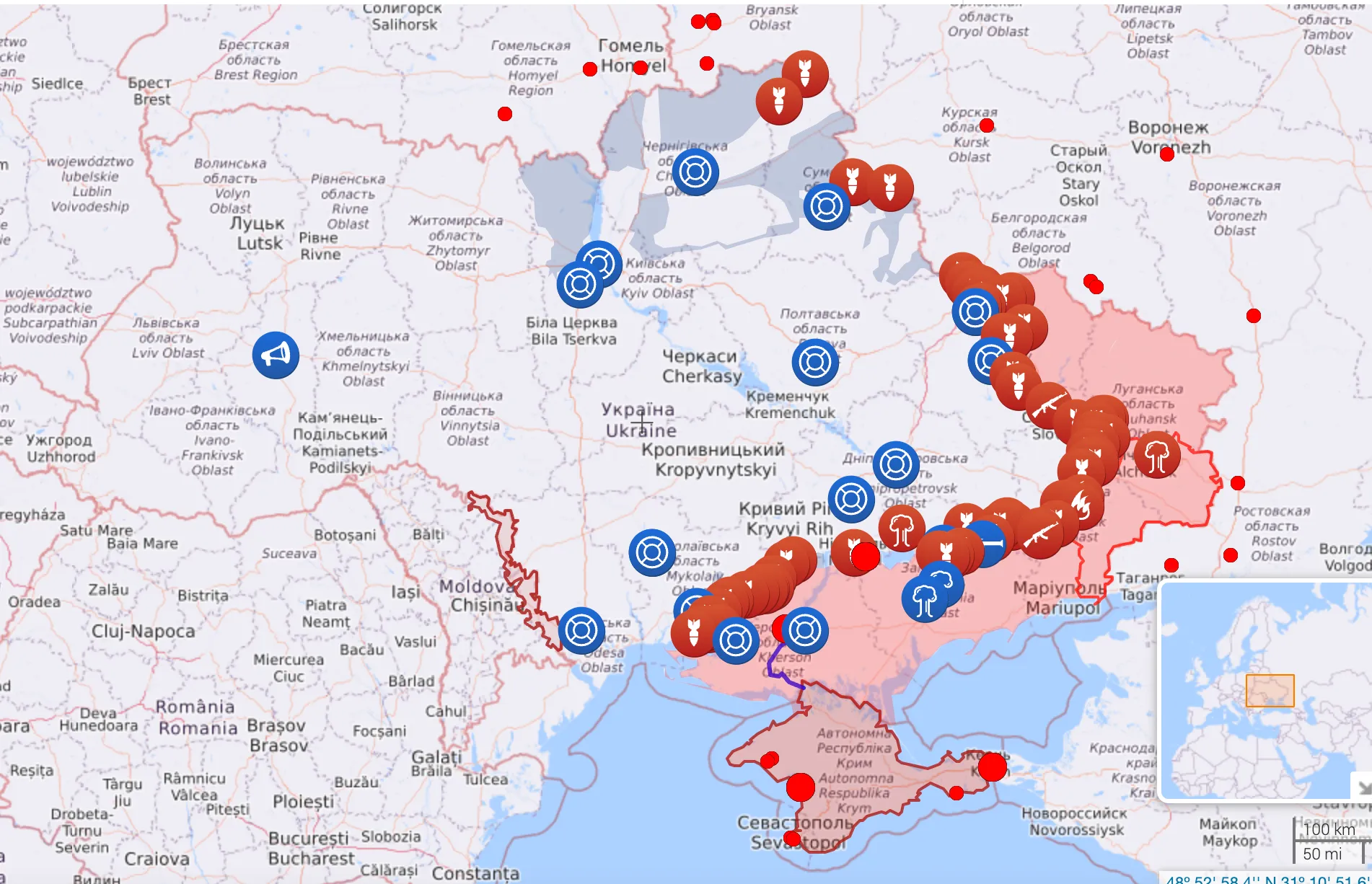 Карта бойових дій в Україні