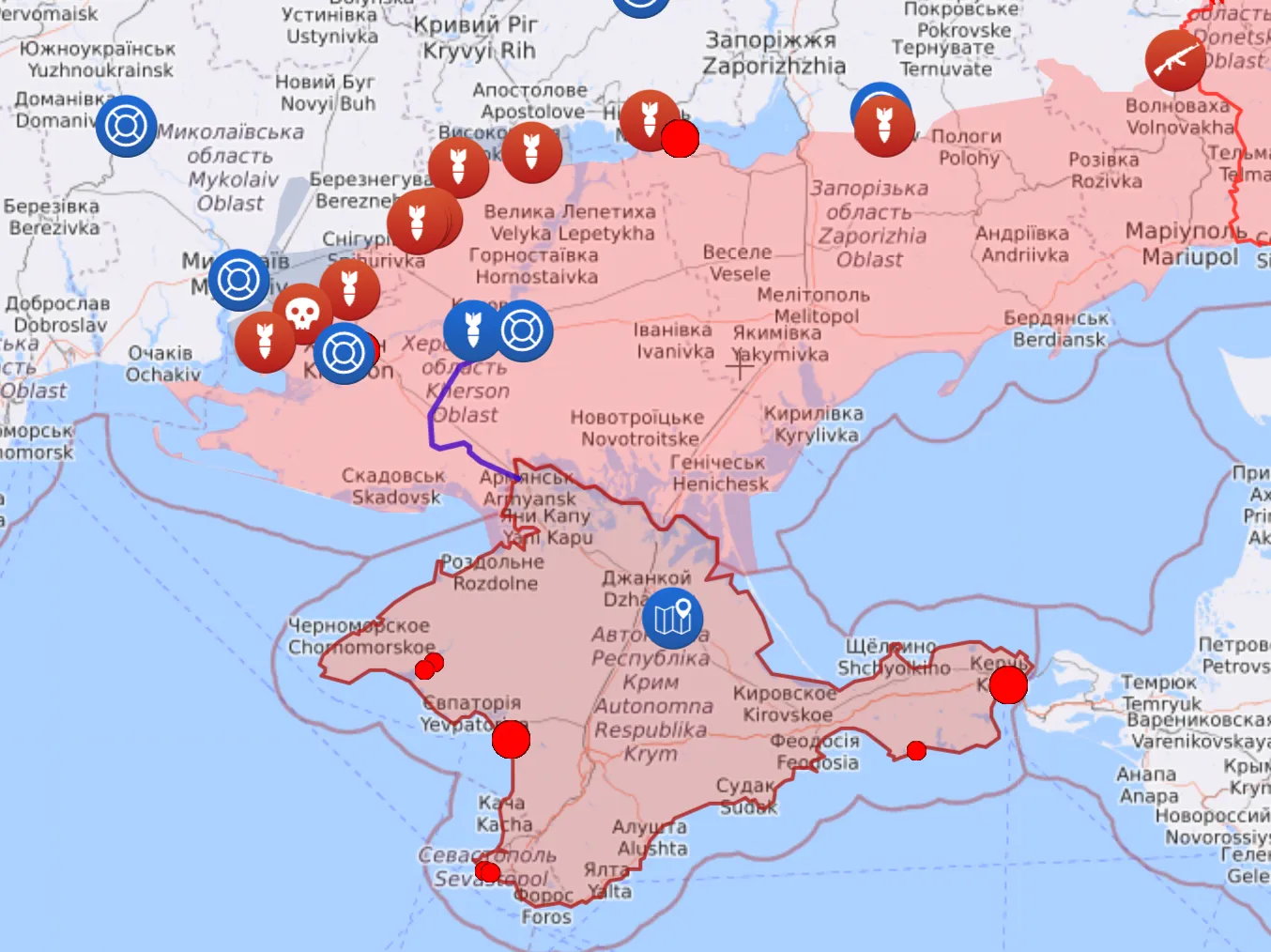 Карта боевых действий Юга Украины
