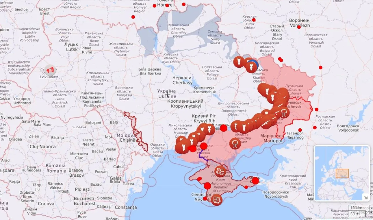 Карта бойових дій станом на 18 серпня