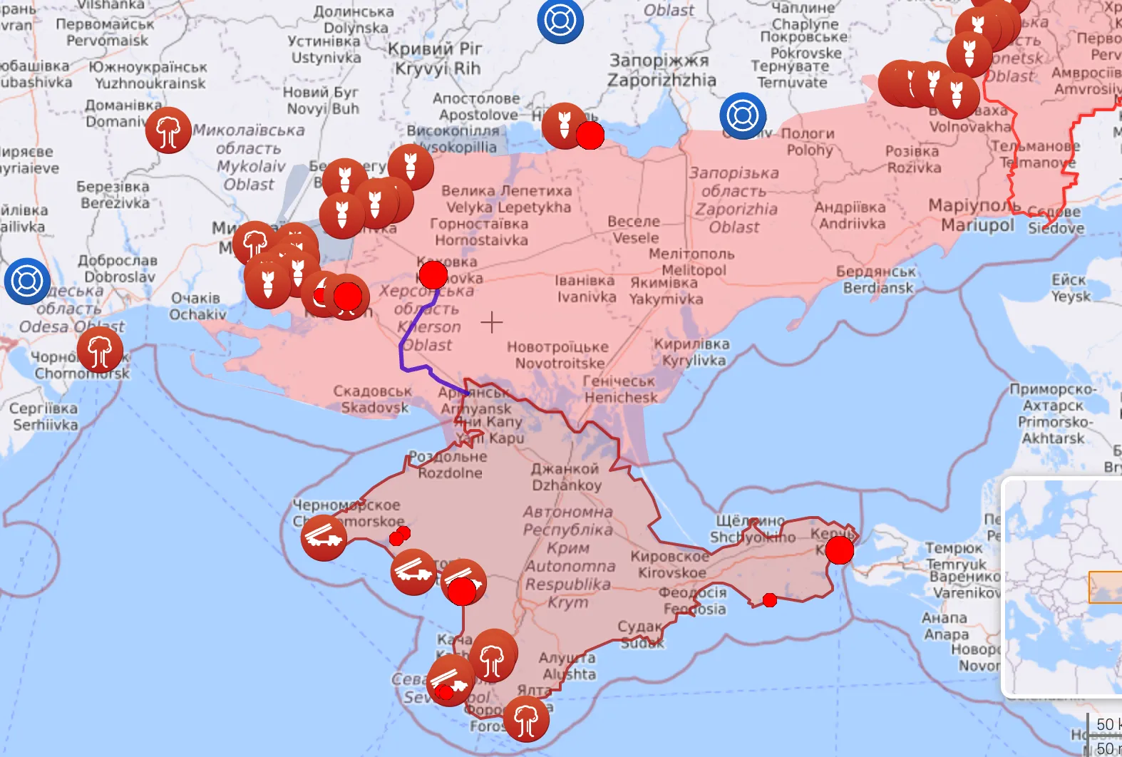 Обстріли на наступи на Півдні України