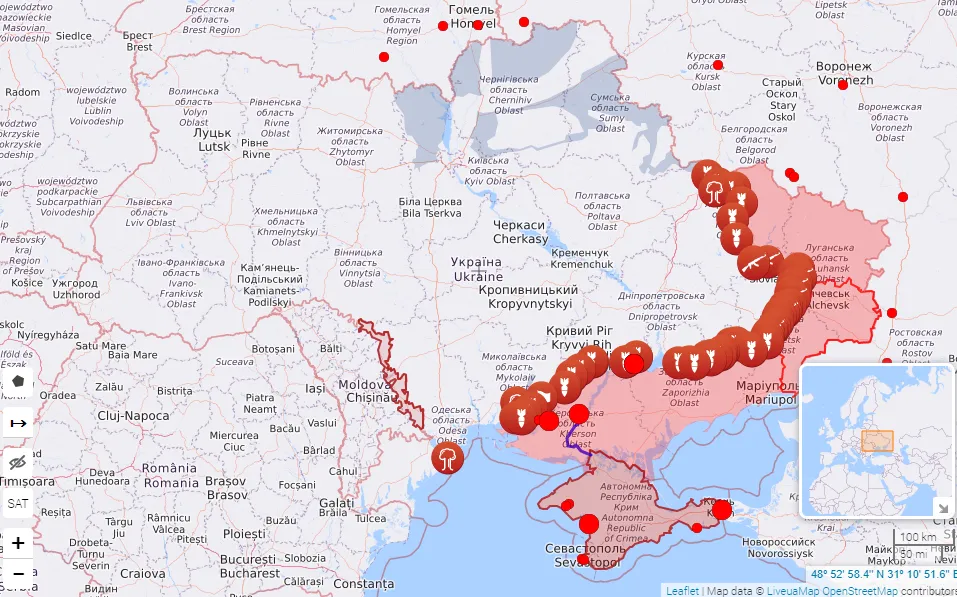 Карта боевых действий в Украине Карта боевых действий в Украине
