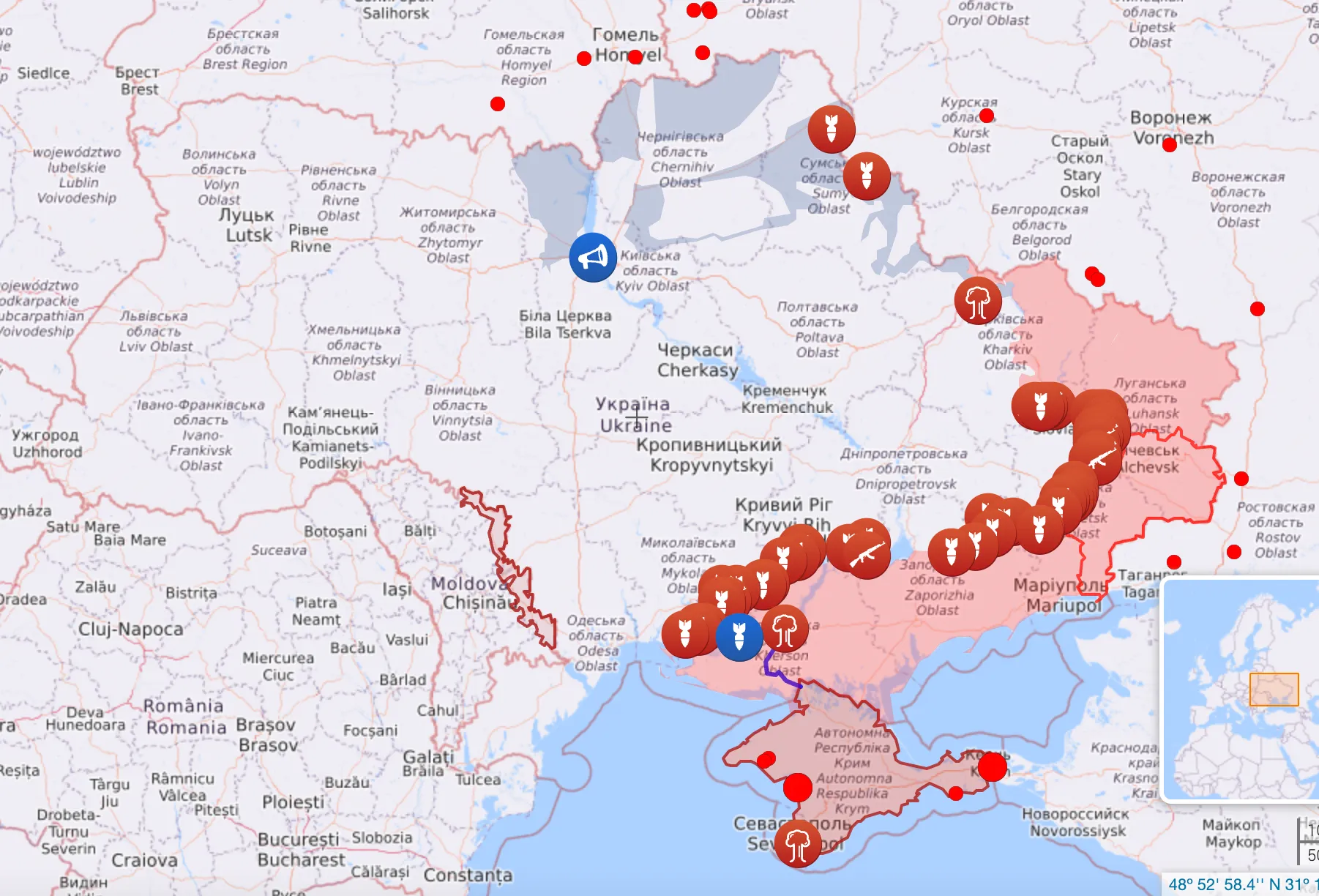 Карта бойових дій в Україні станом на 23 серпня